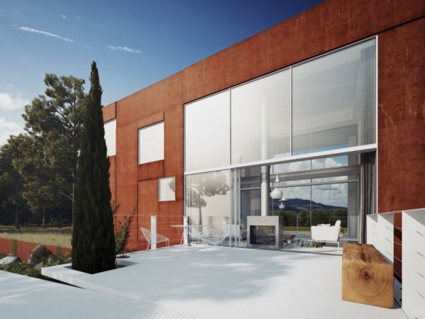 Proiectare casă 3d-fațadă din sticlă casă din beton-terasă Proiectare casa 3d-casa din beton perete de sticla fatada-terasa