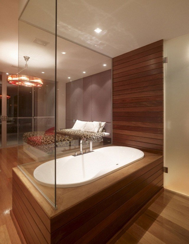 cadă dormitor sipci din lemn perete de sticlă închis dormitor cadă lamele din lemn perete de sticlă