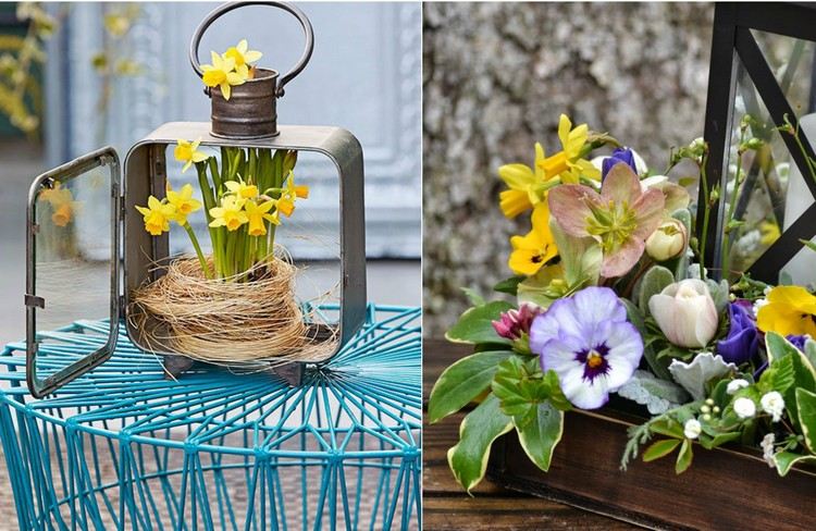 Narcise într-un cuib și un felinar de epocă decor-primăvară-plat-vintage-lantern-umplut-cuib-narcis