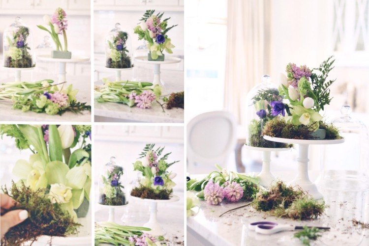 Decor de primăvară cu lalele zambilă-mușchi-suport tort