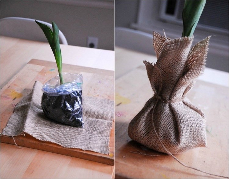 decorare-primăvară-lalele-iută-ambalaj-material-fler-rustic