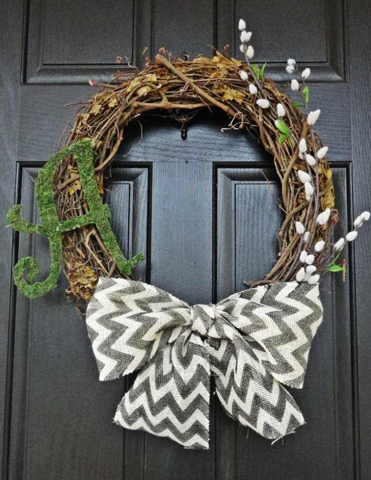 Coroană de ramuri de salcie cu accent de salcie decorare-primăvară-salcie-pisică-coroană-ușă-scrisoare-nume-de-familie