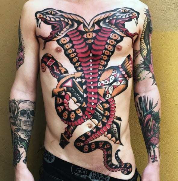 Tatuaggio serpente azteco per uomo sul petto