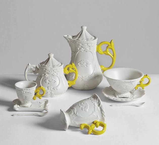 set de ceai din portelan i-wares seletti cupe albe ceainic manere galbene set de ceai din portelan i-wares seletti cupe albe ceainic manere galbene