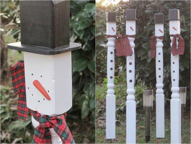 oameni de zăpadă frumoși făcuți din picioare vechi de masă decor-grădină-lemn-Crăciun-fă-te-singur-picioare-de-masă-vechi