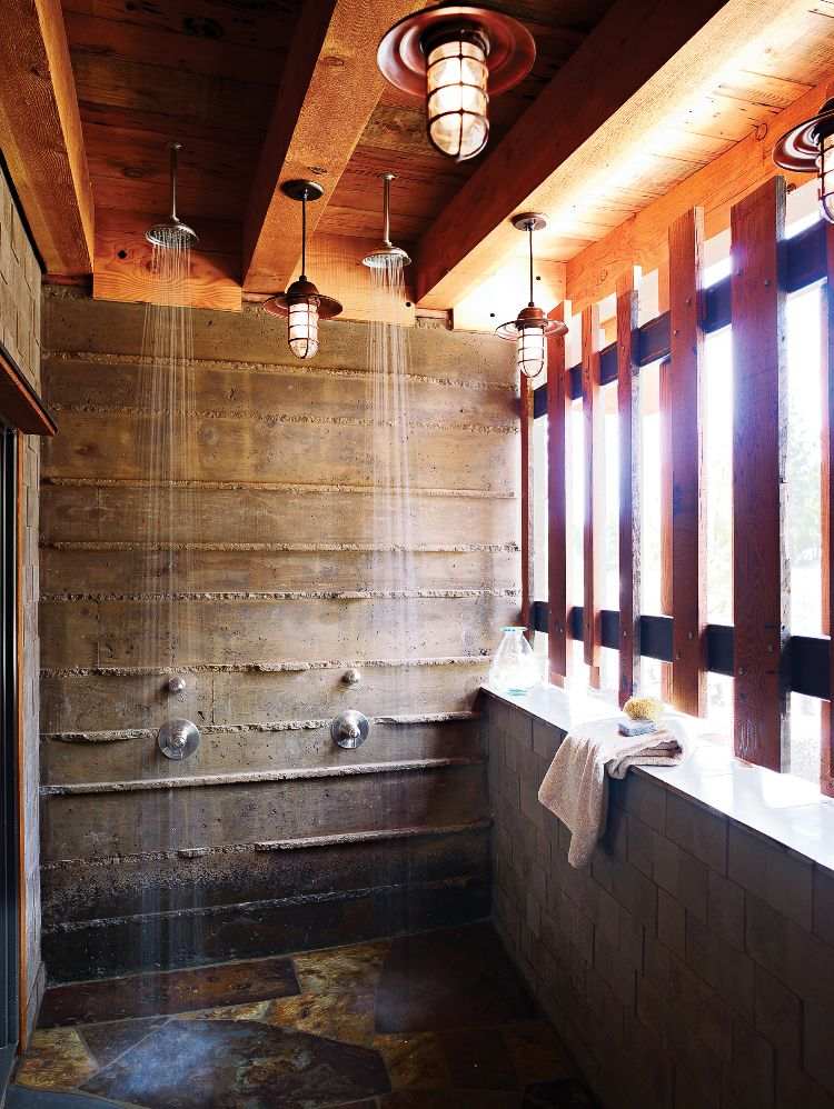 construiți-vă propriul duș de grădină duș în aer liber grădină piatră naturală în aer liber pardoseli din lemn robuste iluminare rustică