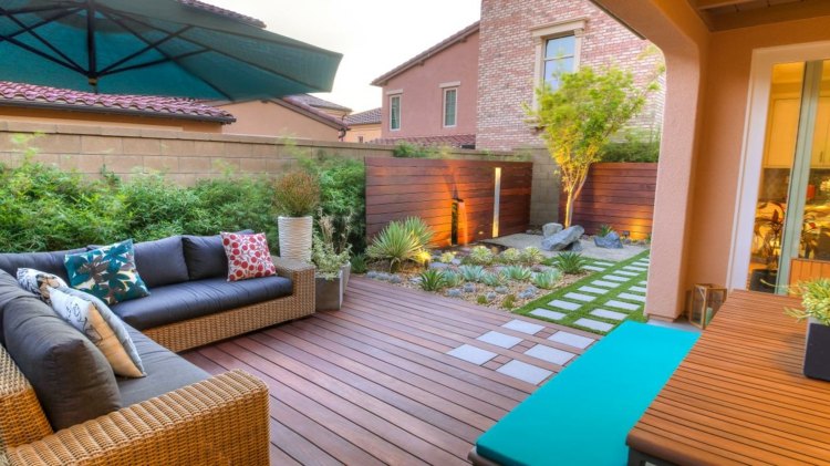 Design de grădină 2014 cu o terasă modernă proiectare grădină 2014 lemn-material-canapea-iluminat-grădină cale-plăci de piatră