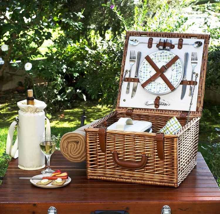 Prezintă pentru mutare - un coș de picnic colecție-cadouri-idee-originală-coș-picnic-farfurii-tacâmuri-pătură-picnic-răcitor de vin