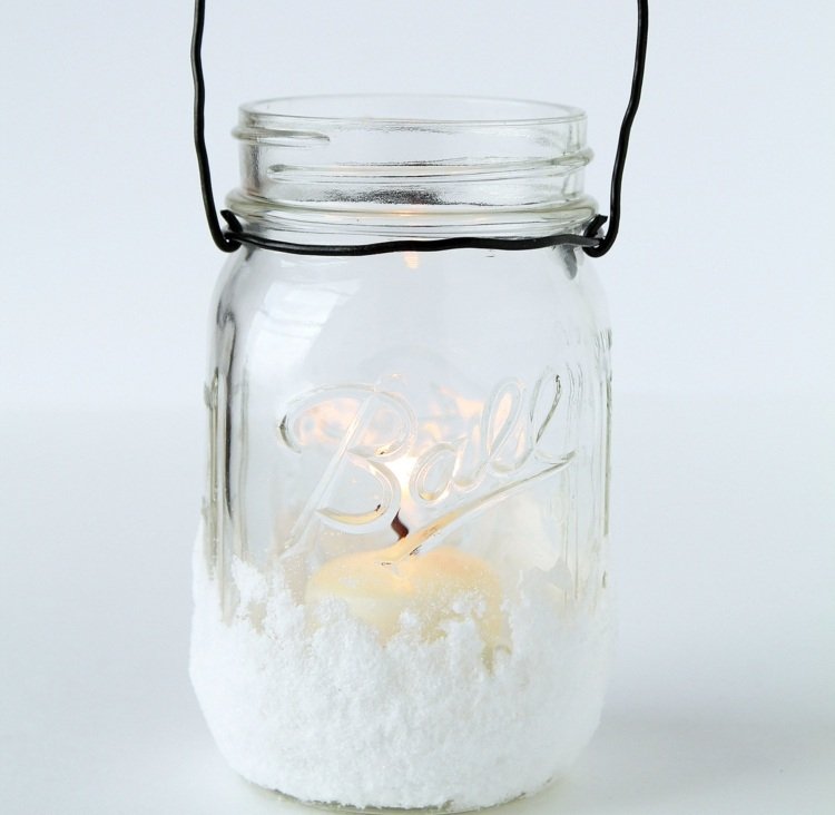Lumânare cadou într-un pahar - un felinar romantic cadouri-sticlă-diy-lumânare-decorare-artificial-zăpadă-sârmă-mâner-felinar