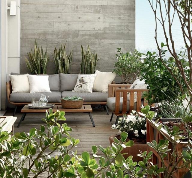 Plante scaune canapea lemn masă grădină gresie lemn