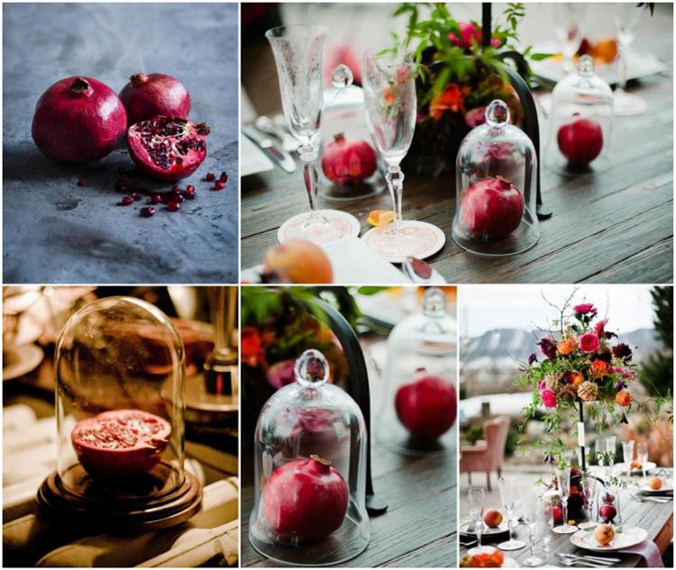 Rodie sub un borcan de clopot ca un punct de atracție pe masa festivă