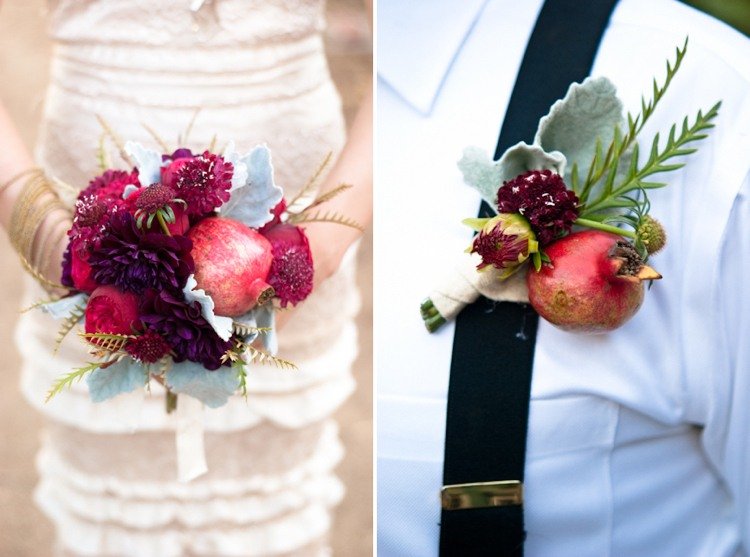 Buchet de mireasă de mireasă de toamnă din dalii în tonuri roșii și butonierre de mire de rodie