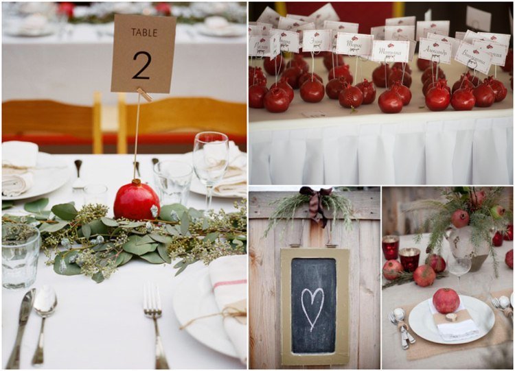 suport pentru număr de masă creativ din rodii roșii