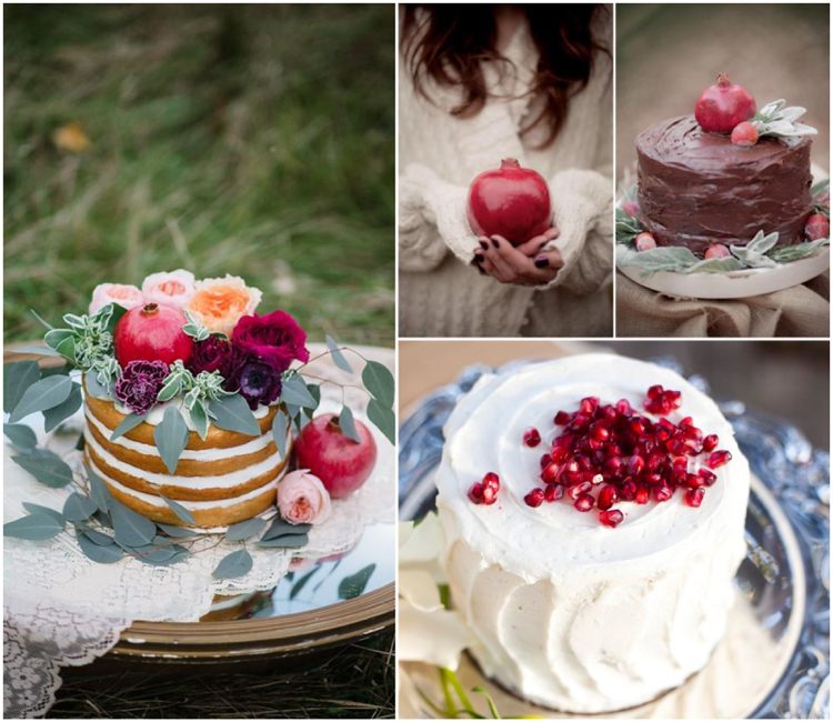 Tort de nunta cu si fara glazura decorat cu rodii