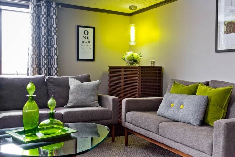 Iluminare modernă - pandantiv în condimente verzi condimentează camera de zi gri Perne de iluminat verde pentru living accesorii pentru casa idei de amenajare