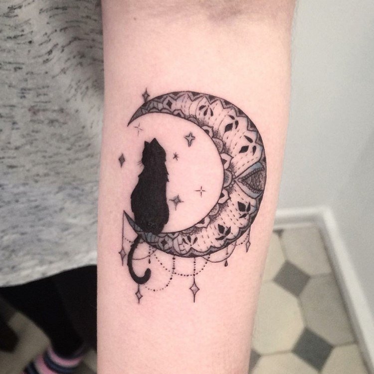 Tatuaj pisică motiv tatuaj antebraț pentru idei femei
