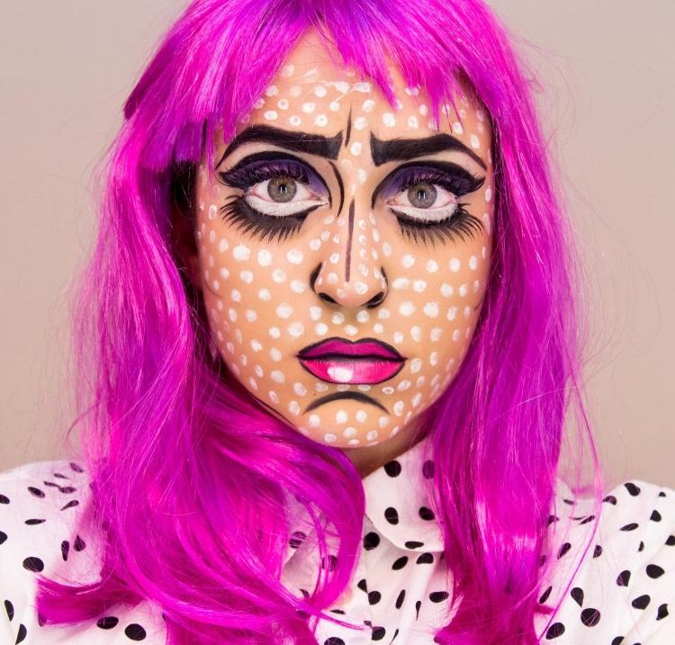 cu perucă roz și machiaj ca o păpușă adevărată Imagini de Halloween -doll-creepy-hair-peruca-roz-gene-false