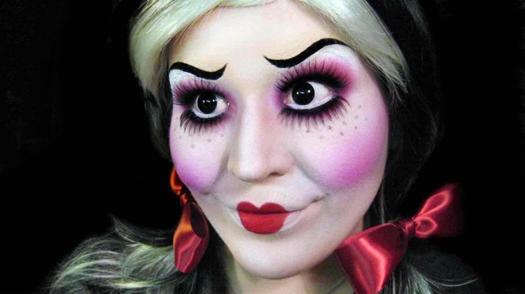 Machiază-te de Halloween ca o păpușă înfiorătoare imagini de Halloween păpușă machiaj roz roșu zoepfe
