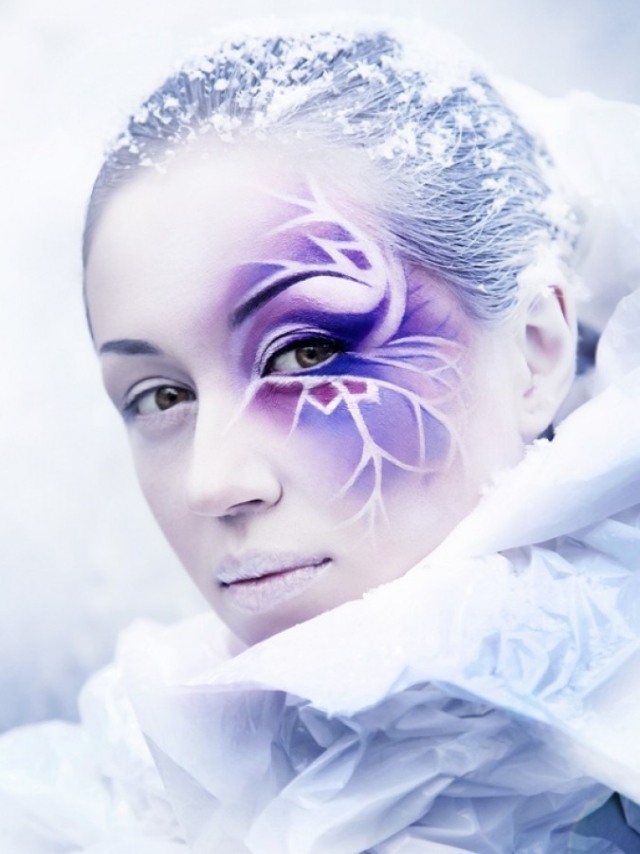 machiaj de Halloween-regina de gheață-zăpadă artificială-culori irizate gheață regină-fard de pleoape-efecte-speciale-imagini-halloween