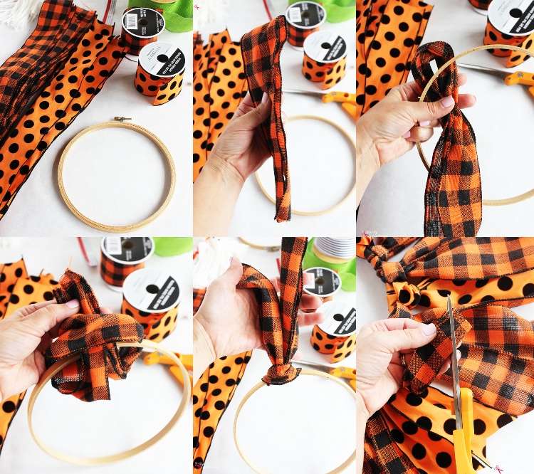 Faceți o coroană de ușă de Halloween din resturi de țesătură și evocați o decorare dulce a ușii cu copii mici