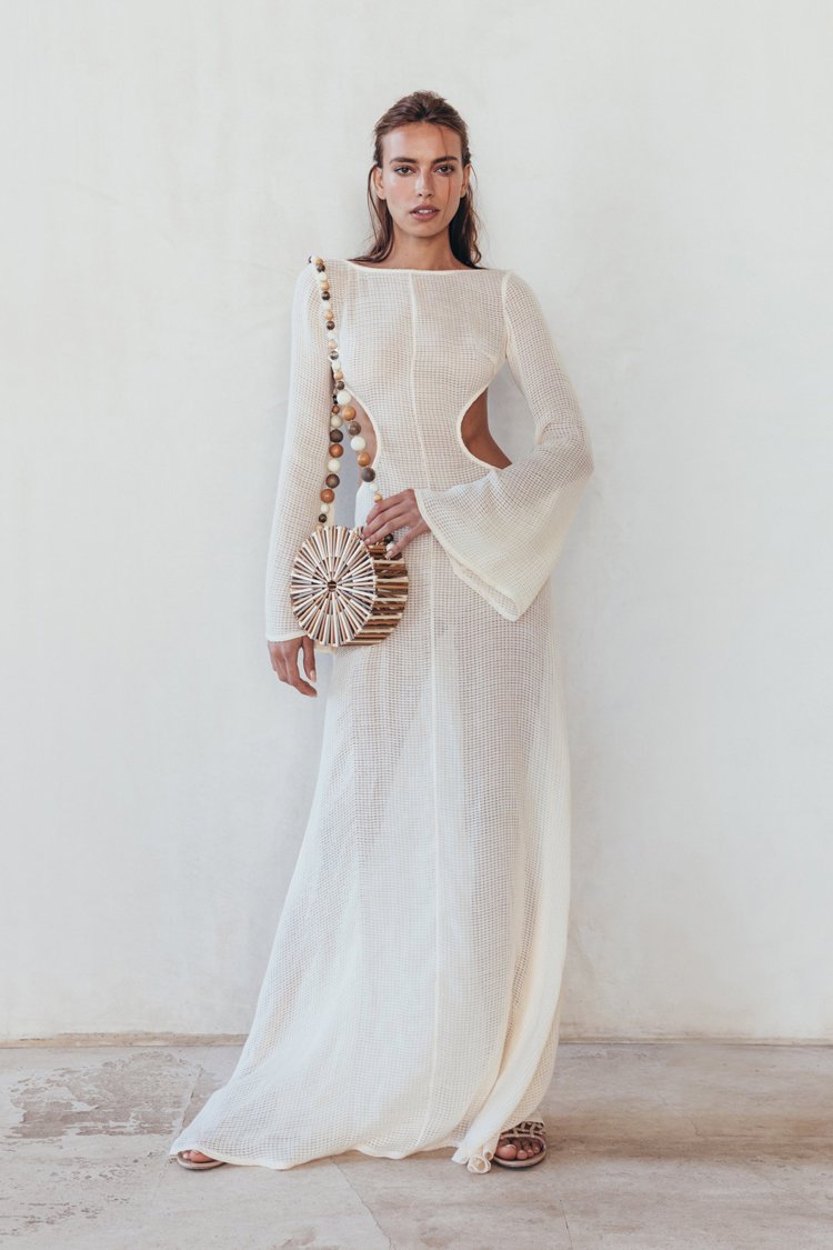 Genti din lemn Cult Gaia rochie maxi transparenta vara alba