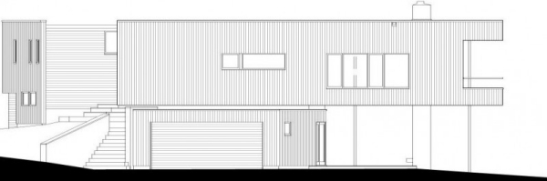 Casă cu secțiune transversală frontală pe bancă, design modern Casă cu secțiune transversală frontală pe mal, cu design modern