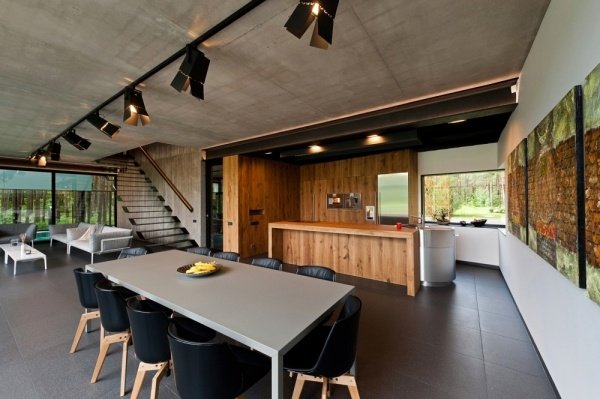 casa din otel lemn aspect modern sufragerie casa din otel in lemn arata sufragerie cu design modern