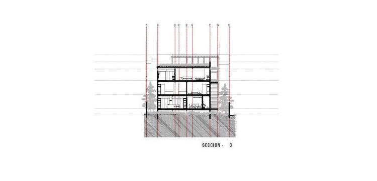 Secțiune transversală a luxoasei case de arhitect casă-fațadă-sticlă-arhitectură-modernă-casă-plan-vedere-laterală-podele