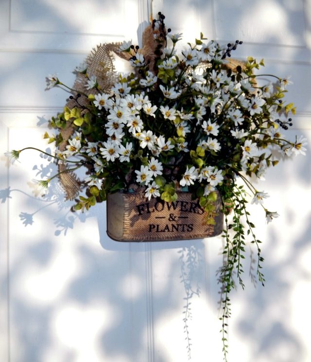decor de toamnă ușă față găleată margaretă Herbstdeko-Hausuer-Gensebluemchen-Bucket