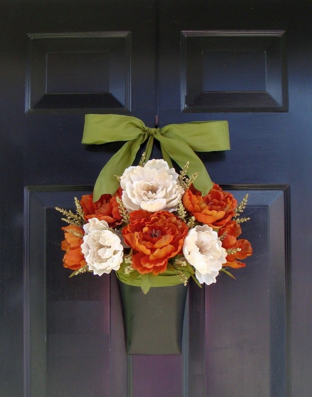 decor de toamnă vază ușă frontală flori artificiale panglică verde decorare-toamnă-vază-ușă-flori-artificiale-panglică-verde