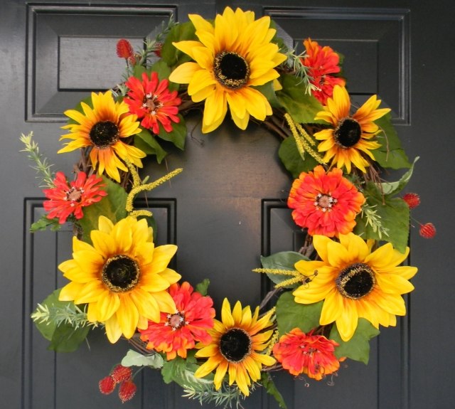 toamna coroană ușă floare-soarelui dalii decorate toamnă-curcan-coroană-floarea-soarelui-dalii-decorate