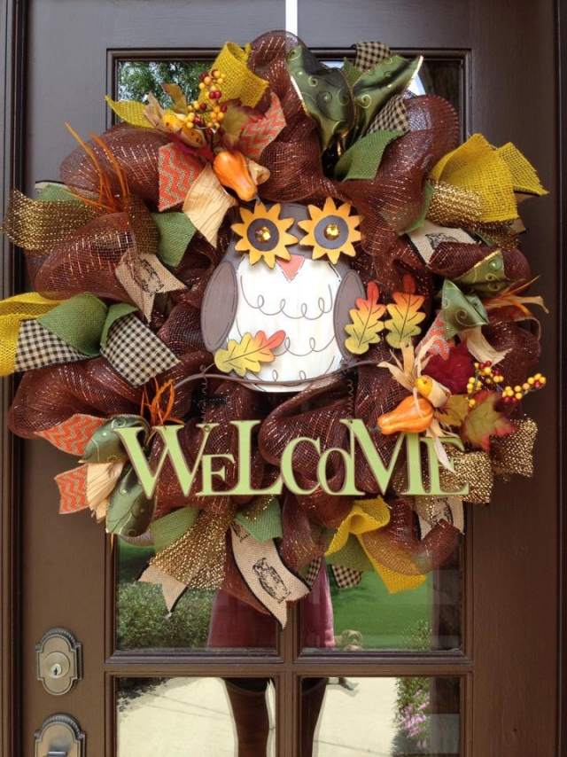 coroană de ușă decor de toamnă bucle uhu figura usa-coroana-toamna-decorare-arc-uhu-figura