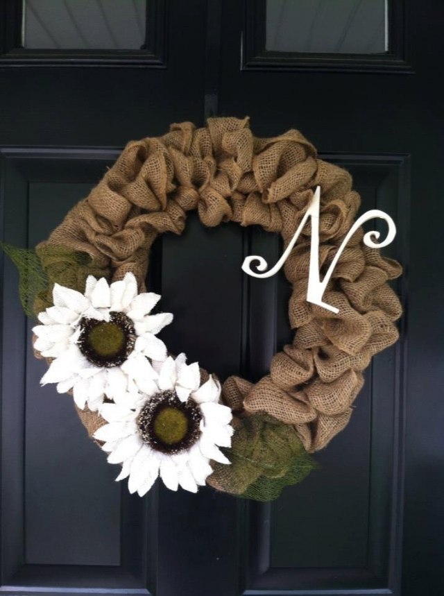 coroană de ușă toamnă panglică de iută înfășurată floarea-soarelui artificială albă coroană de ușă-toamnă-iută-panglică-înfășurată-alb-artificială-de-floarea-soarelui