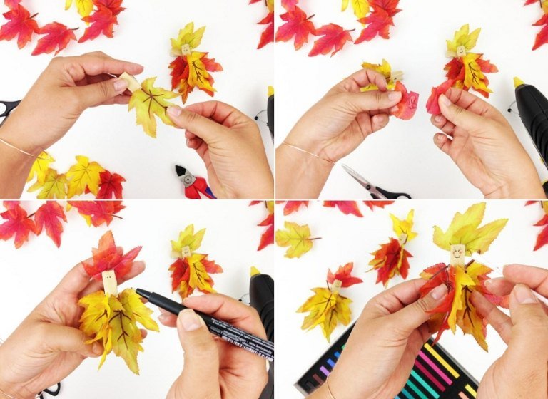 Ghirlanda DIY din frunze și șnururi ca o idee simplă de artizanat pentru copii