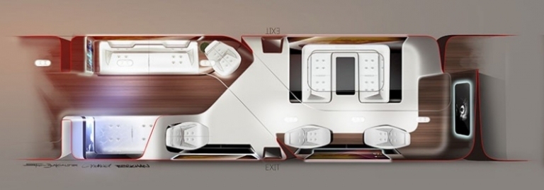 Planul cabinei de lux design-high-tech-mercedes-lufhansa-view-above-division-places-space-zones-white-wood