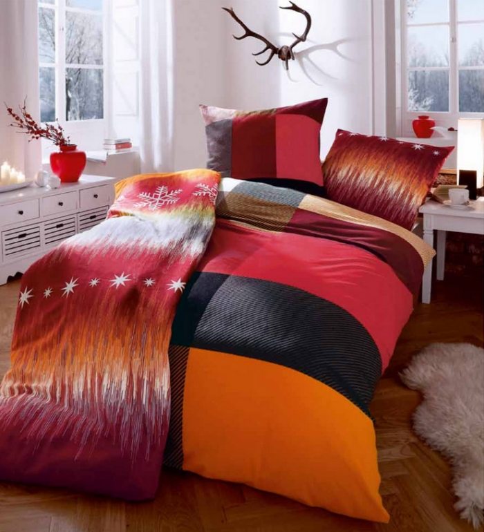 Fleuresse-rufe din bumbac fără fier în culori calde-roșu, portocaliu, negru lenjerie de pat din bumbac fără fier-design-portocaliu-negru-cu-efect-culori-fericit-cu-fir-fin-neted