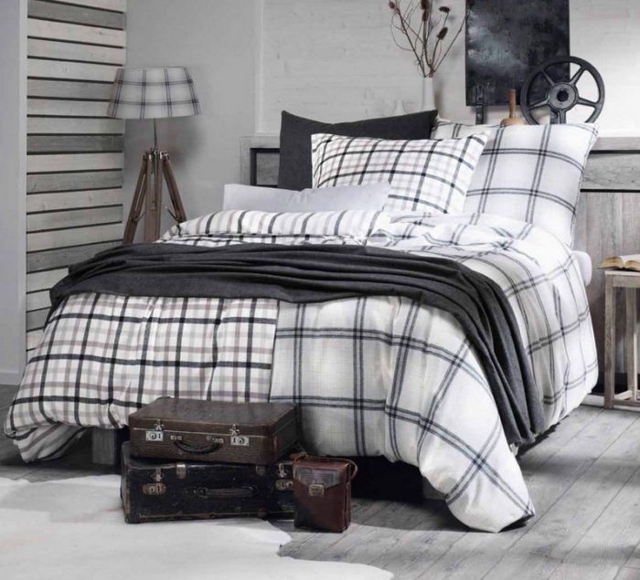 rufe cu flanelă fină, în textile de casă ușor de întreținut, negre, gri și albe lenjerie-fină-verificată-in-bumbac-negru-gri-alb-ușor-de-îngrijit-textile-de-acasă-fir fin