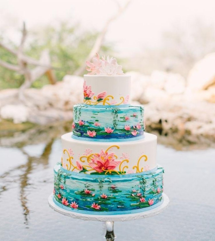 Tort de nunta cu nuferi inspirat din arta Monet tort-de-nunta-acuarela-extraordinara-cu-patru etaje-decor-inspirat-de-nufara-monetara