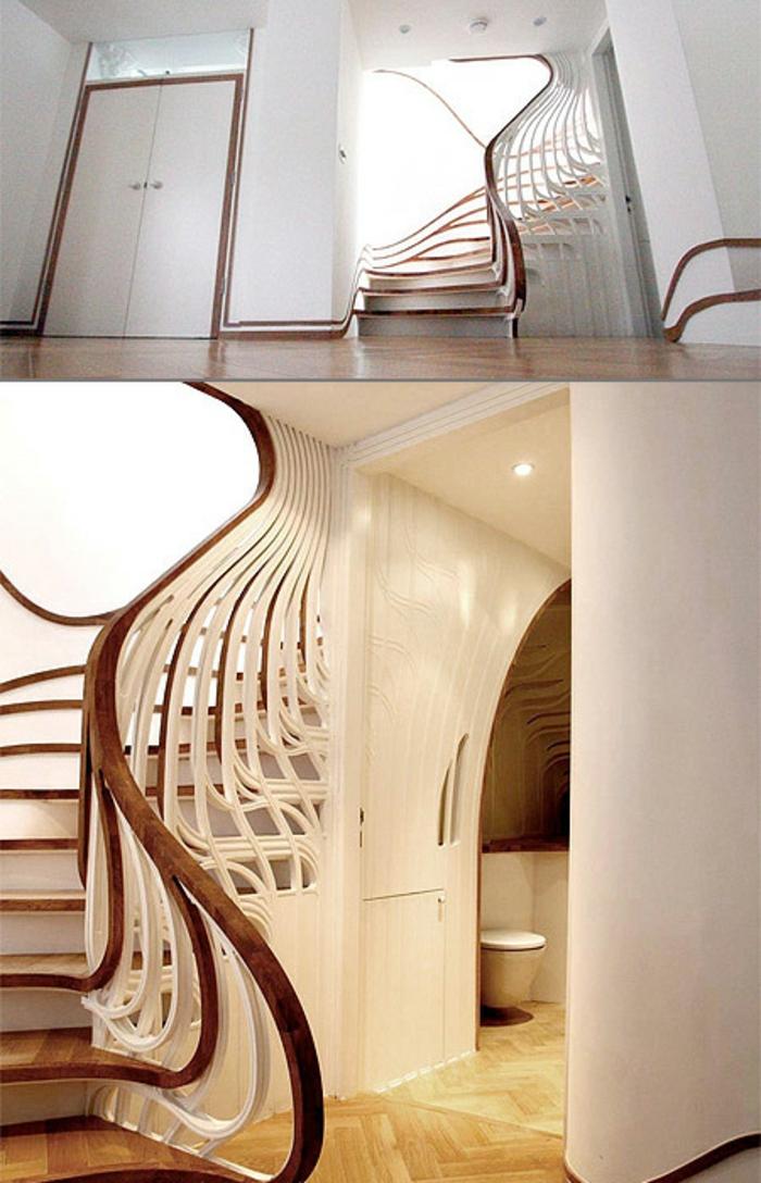 Balustrade din lemn în alb și maro