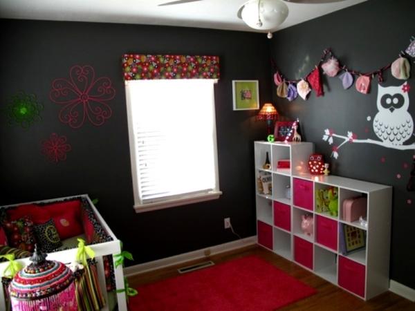 Camera copiilor negru culoarea peretelui alb roz deco Camera copiilor vopsea neagră de perete uhu alb roz deco