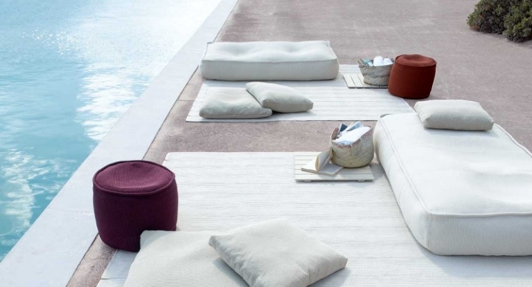 Proiectați o zonă de relaxare confortabilă la marginea piscinei Idei-design terasa-fasole alba-salon de idei