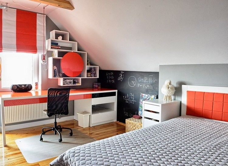 tablă neagră în camera de tineret - practică și decorativă în același timp design-de-perete-camera-tineretului-acoperis-inclinat-tabla-neagra