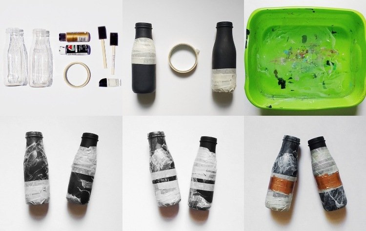 Vopsiți sticlele de băut alb-negru Instrucțiuni și idei