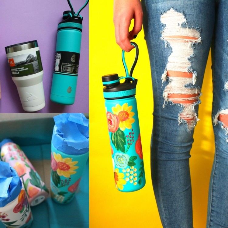 Sticle de băut cu modele de flori pictând idei