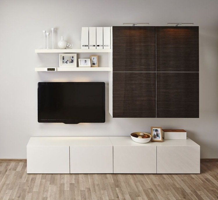 ikea-besta-raft-sistem-de-depozitare-alb-lemn-aspect-întunecat-tv-kosole-perete unitate-nivel etaj