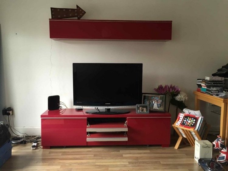 Raft Ikea Besta - sistem de depozitare - tv - perete - tv - Konsole - hovhglanz - roșu - culoarea zmeură