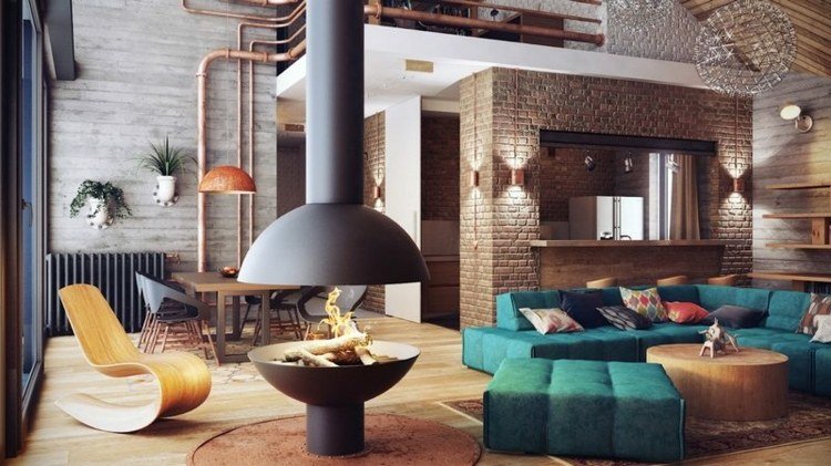 living living semineu mobilier modern perete caramida tevi stil industrial
