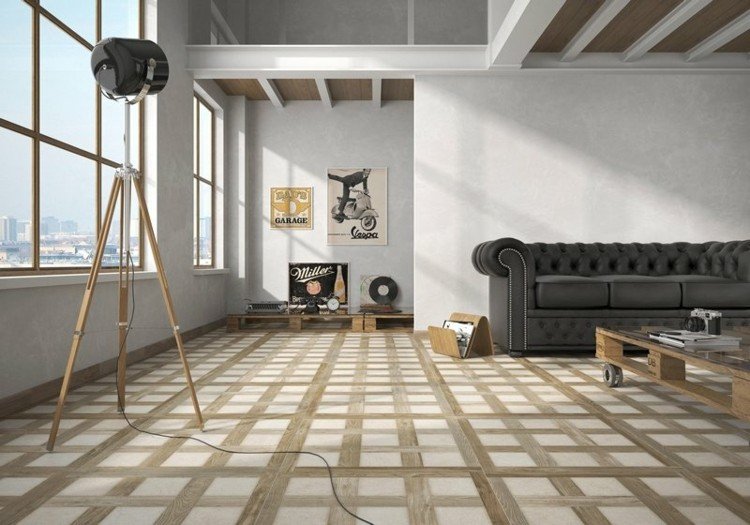 perete interior interior nișă canapea palet mobilier lampă design industrial