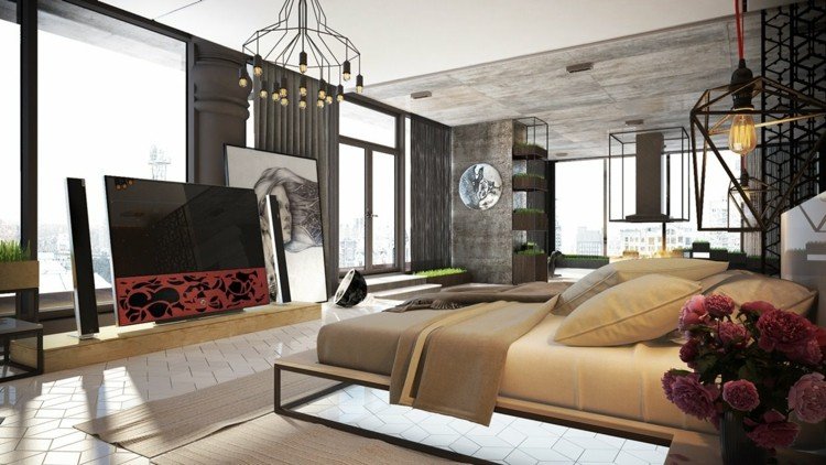 candelabru design industrial beton cadru pat metalic