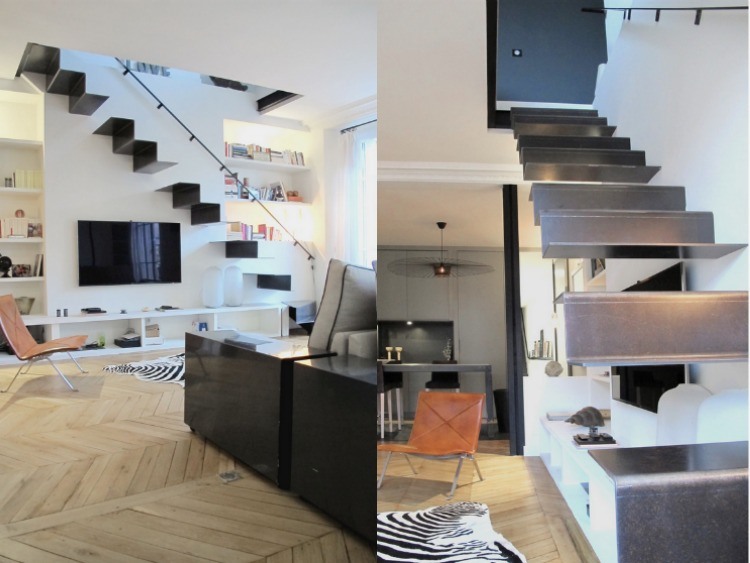 interior-scară-modern-design-pliant-scară-plutitoare-balustradă-oțel